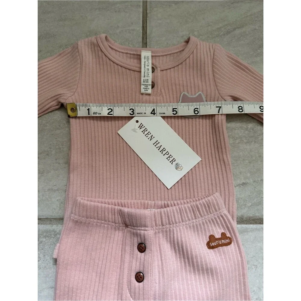 Wren Harper Blush Pink Ribbed Henley Baby Bodysuit with Pants Set Size 0-3 M NWT